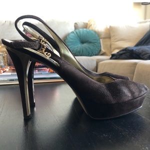 Dark brown suede stilettos
